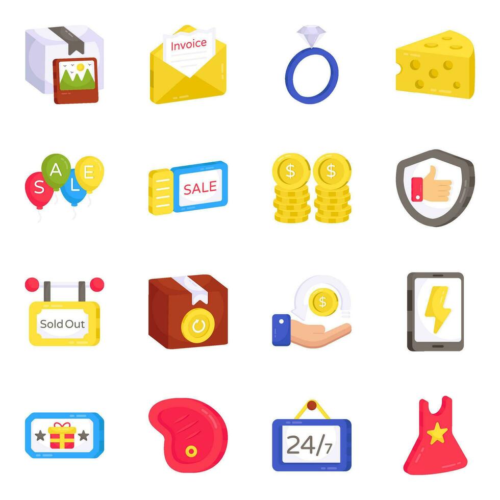 Pack of Shopping and Spending Flat Icons vector
