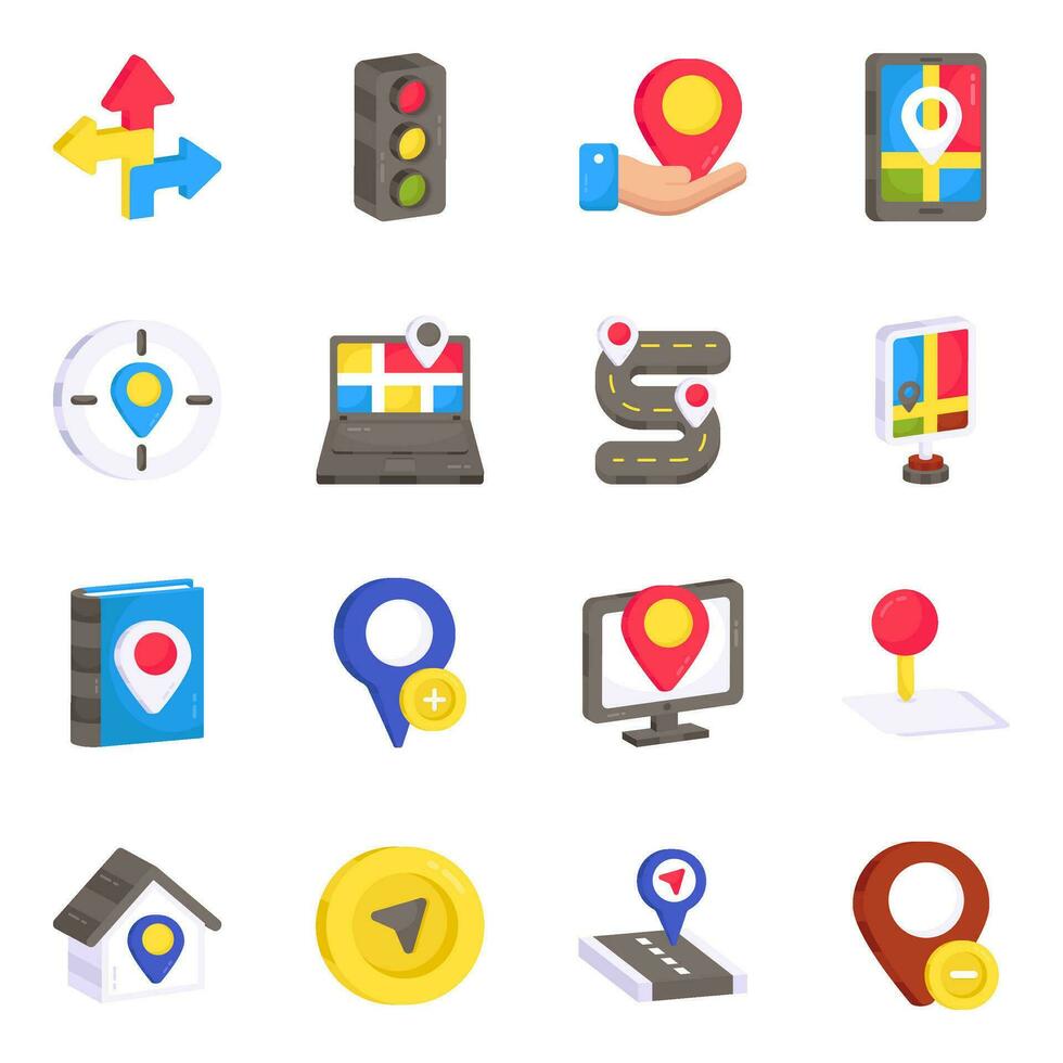 Pack of Location Flat Icons vector