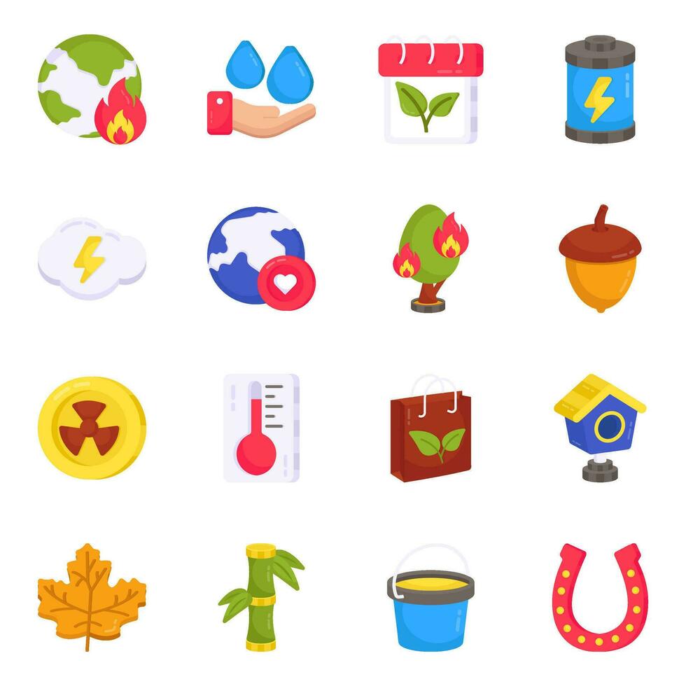 Pack of Eco and Farming Flat Icons vector