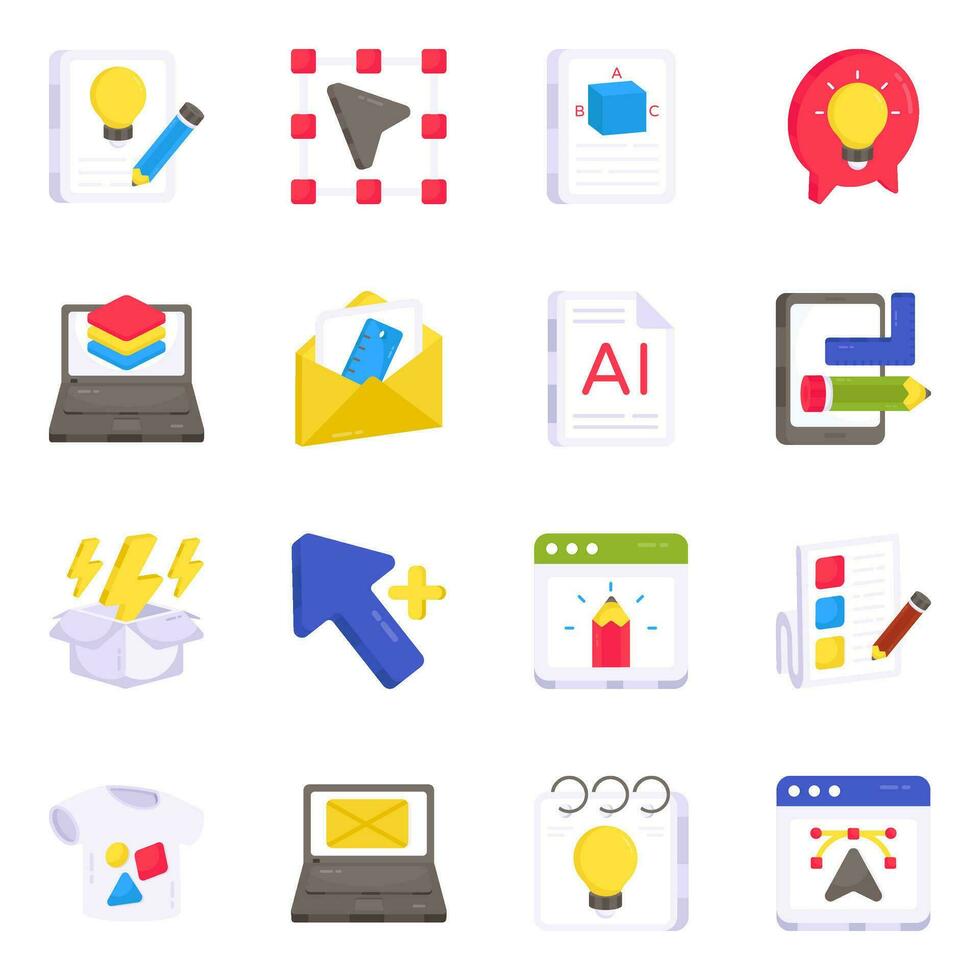 Pack of Designing Tools Flat Icons vector