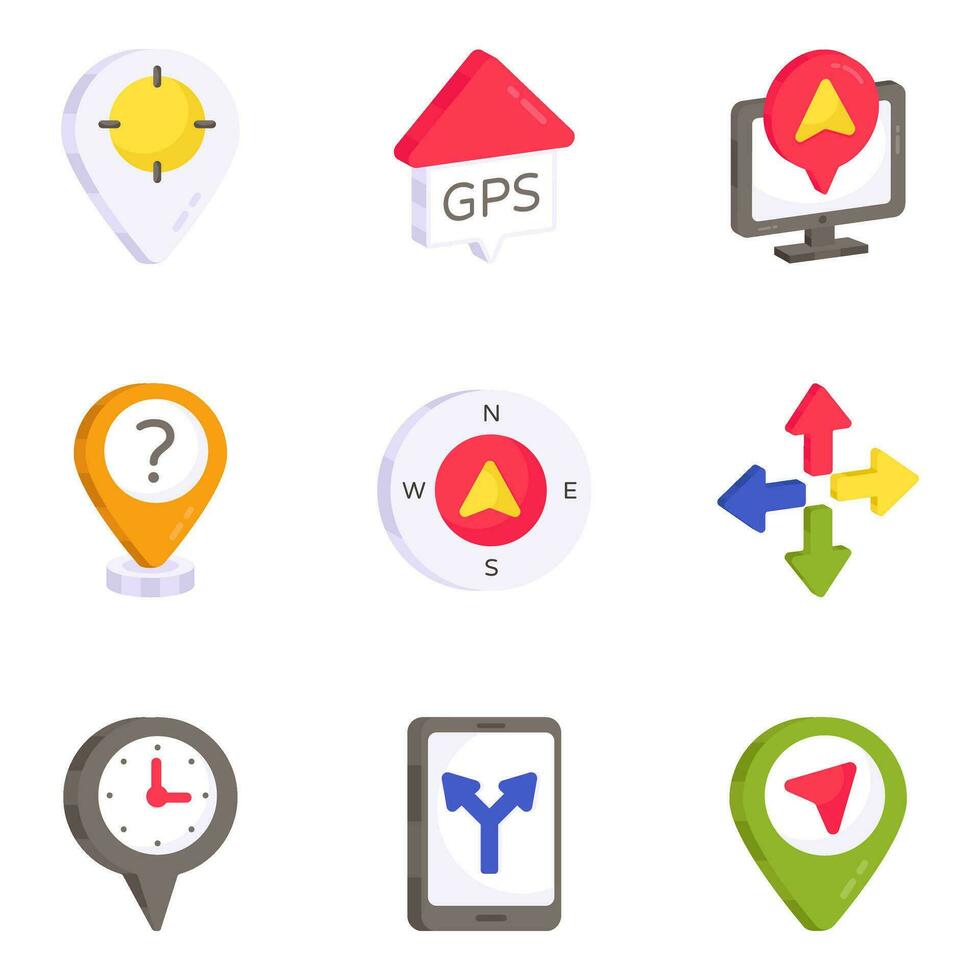 paquete de iconos planos de ubicación y dirección vector