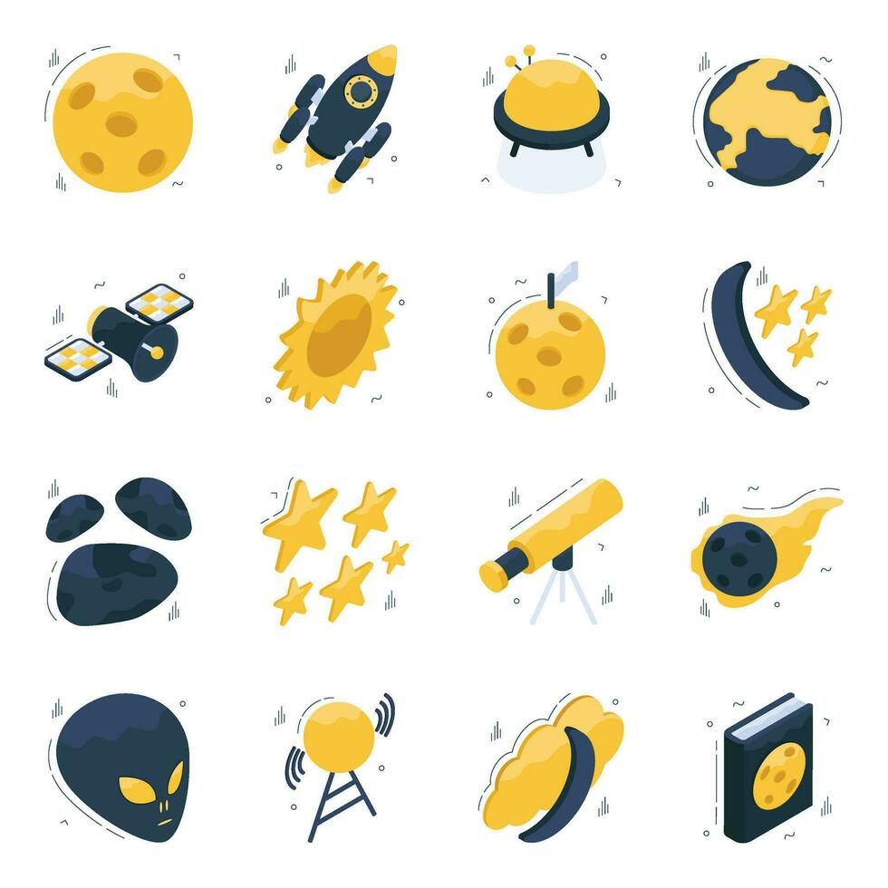 Pack of Space Isometric Icons vector