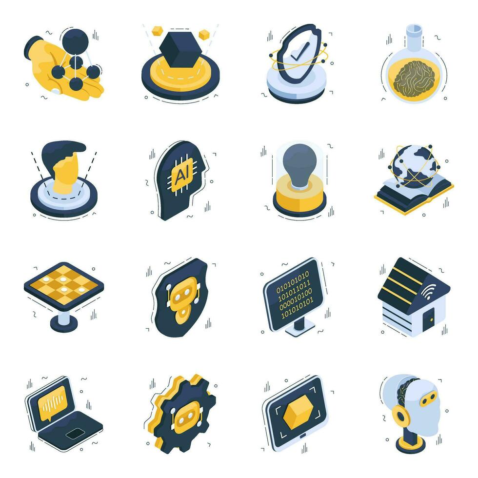 Pack of Ai Technology Isometric Icons vector