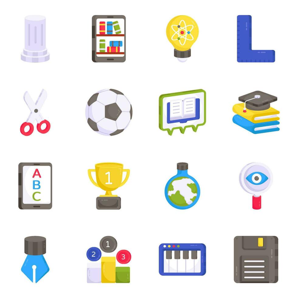 paquete de iconos planos de educación y aprendizaje vector