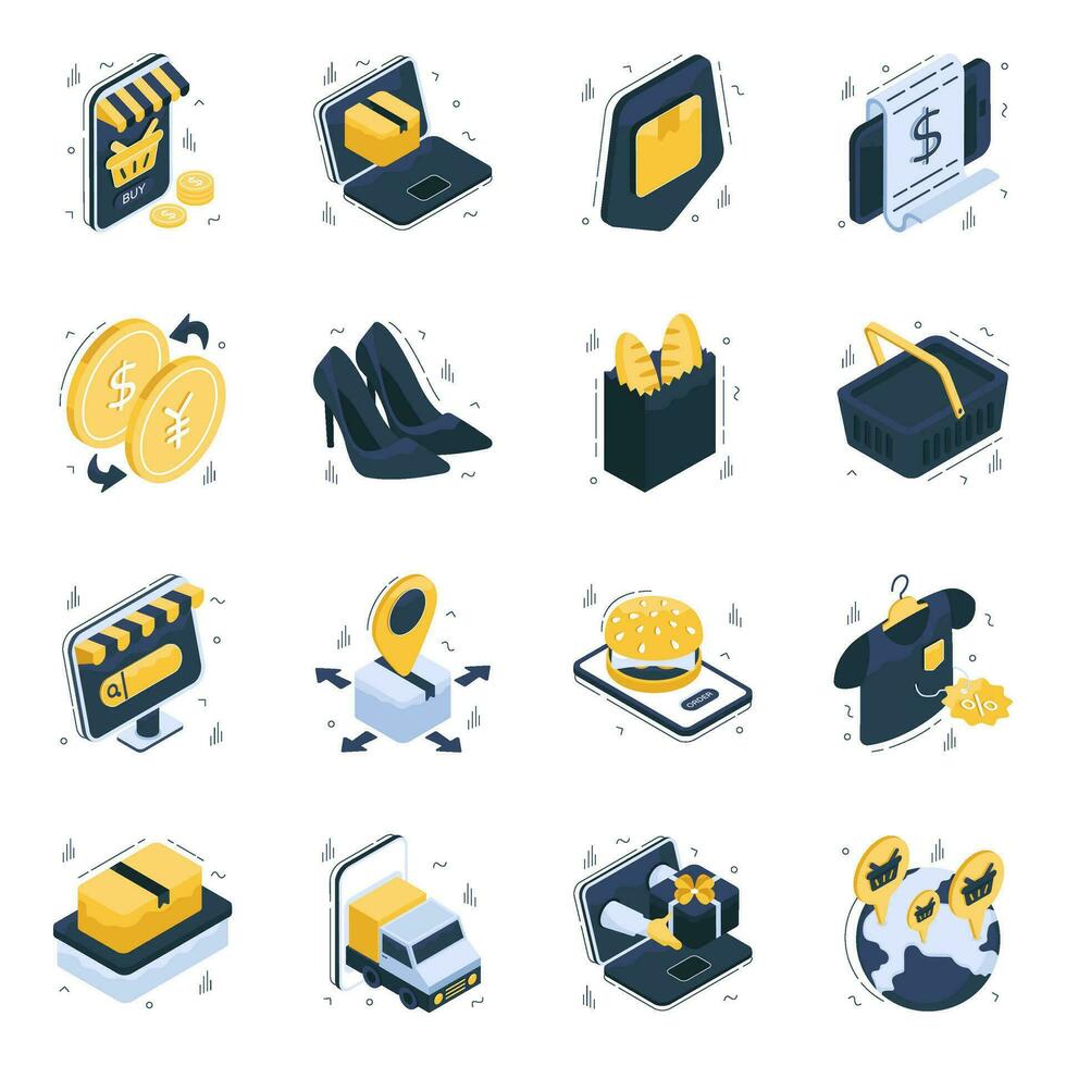 Set of Purchase Isometric Icons vector