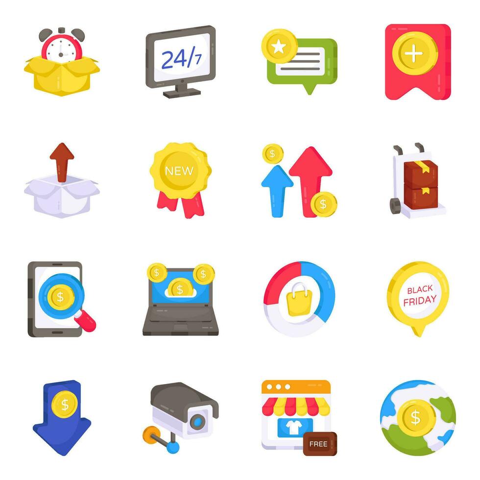 Pack of Shopping and Buy Flat Icons vector