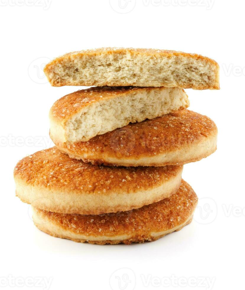 Beautiful round cookies isolated on a white background. Cookie tower. photo