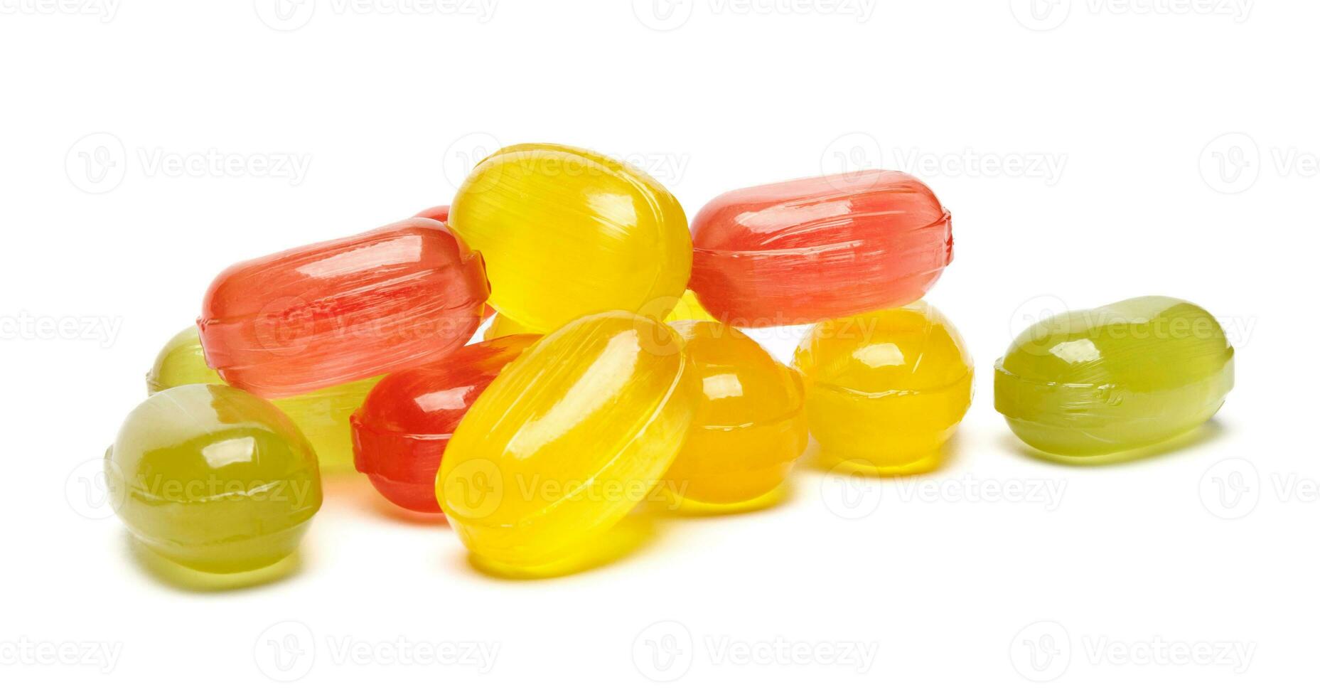 colorful fruit hard candy isolated on white. lollipop, candy, sweetmeat photo