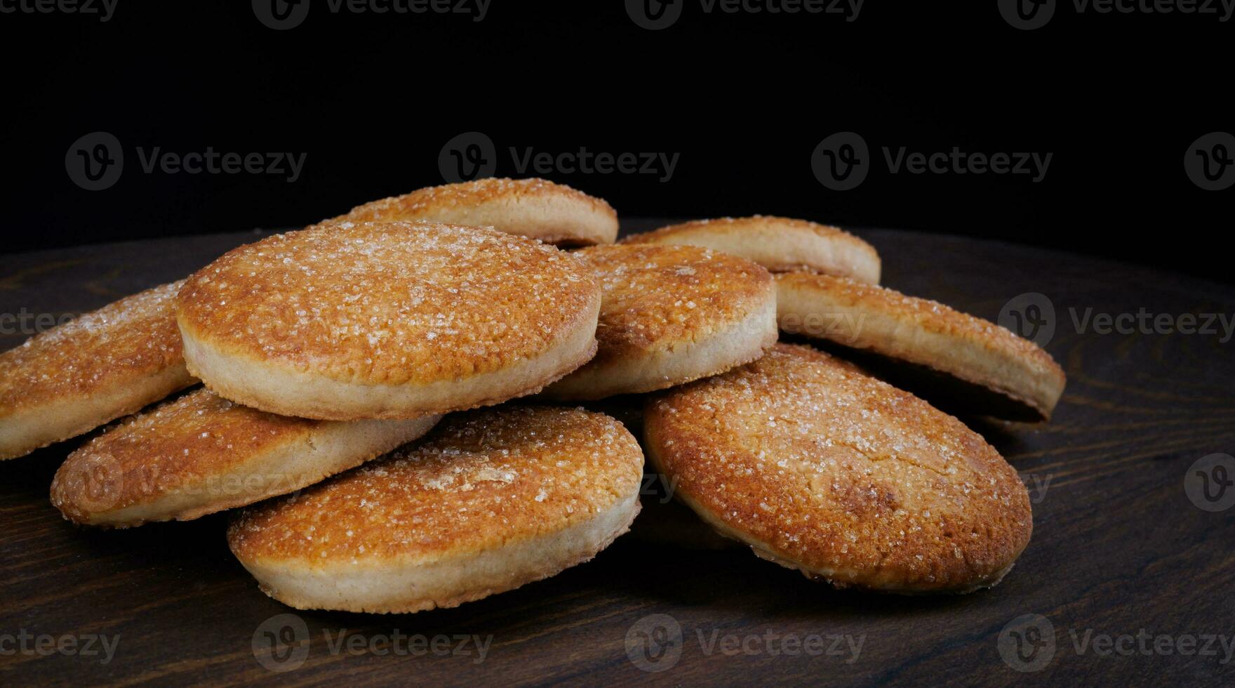 Beautiful round cookies on a wooden board. A few cookies. A bunch of cookies. photo