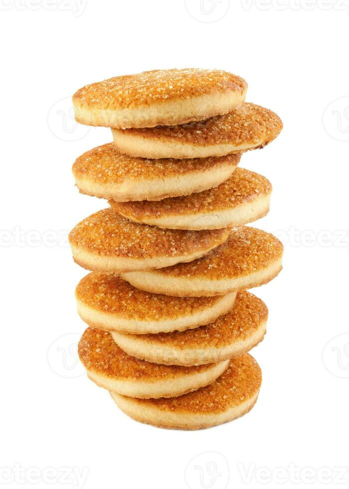 Beautiful round cookies isolated on a white background. Cookie tower on a white background. photo