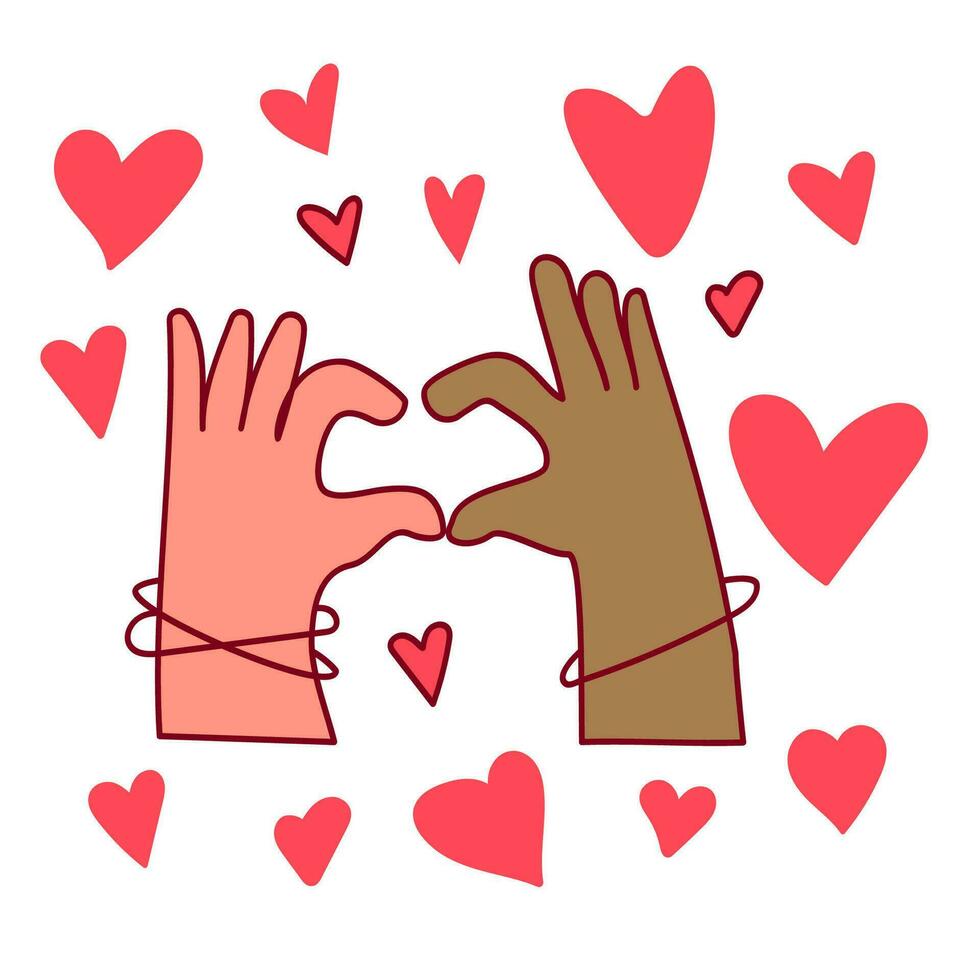 Love symbols. Hands with romantic signs such as hearts. Valentine's day vector
