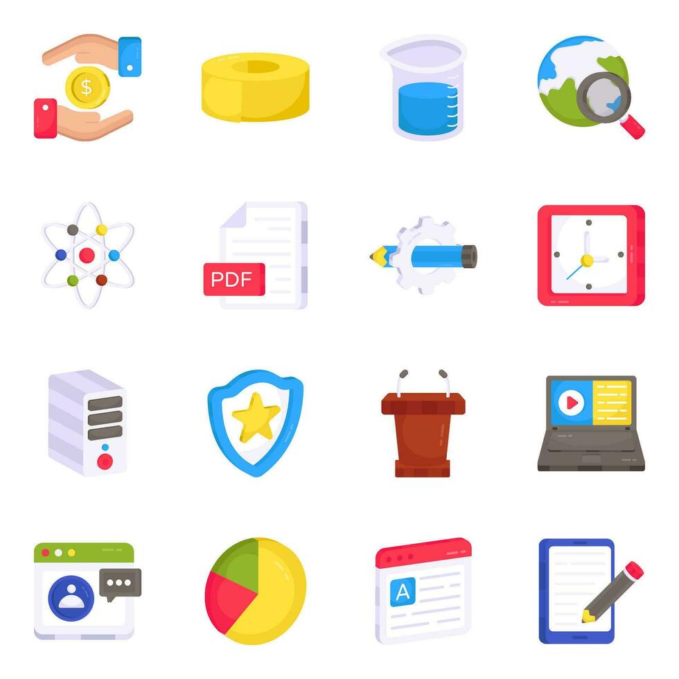 paquete de iconos planos de estudio vector