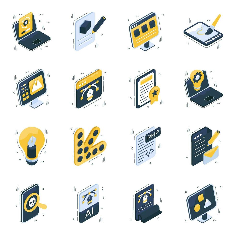 Pack of Graphic Tools Isometric Icons vector
