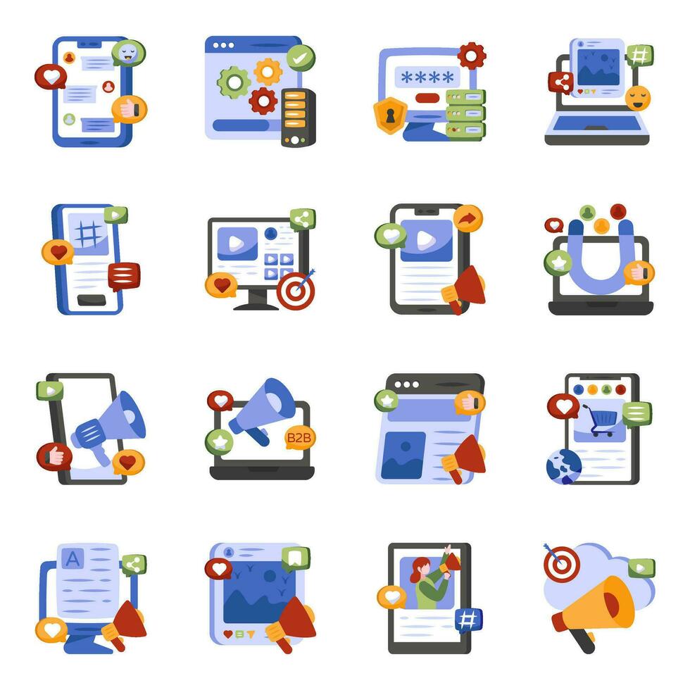 paquete de iconos planos de plataforma social vector