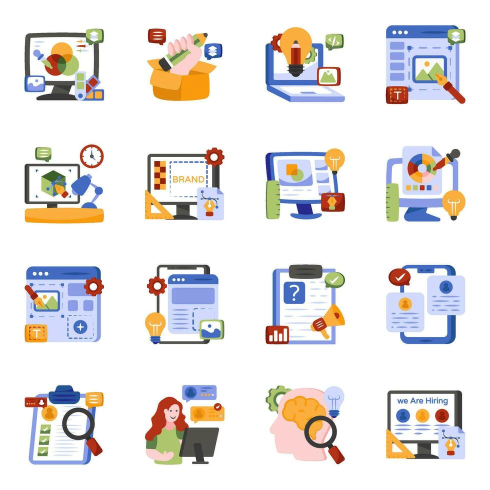 Pack of Designing and Management  Flat Icons vector