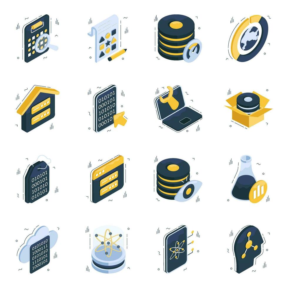 Pack of Data Isometric Icons vector