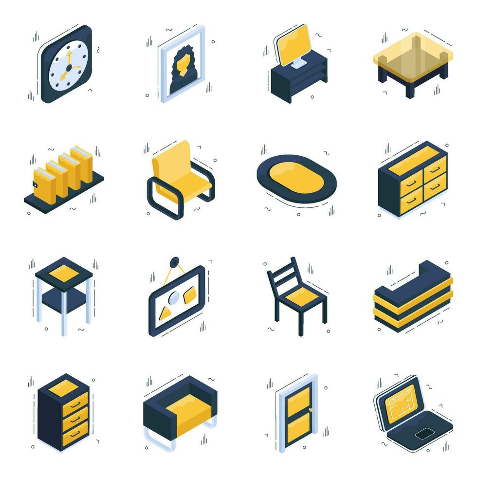 Pack of Furniture Isometric Icons vector