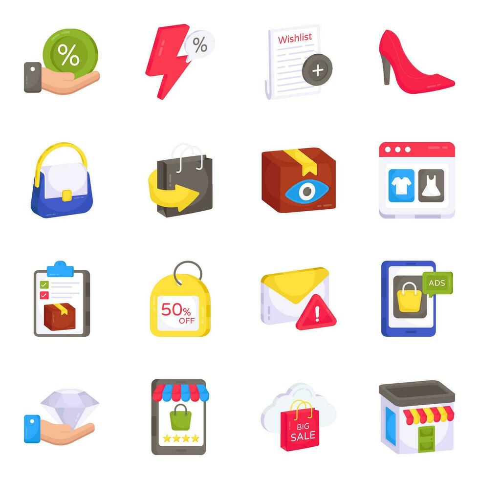 paquete de iconos planos de comercio vector