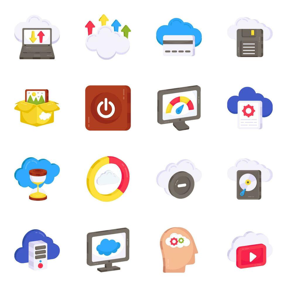 paquete de iconos planos de tecnología en la nube vector