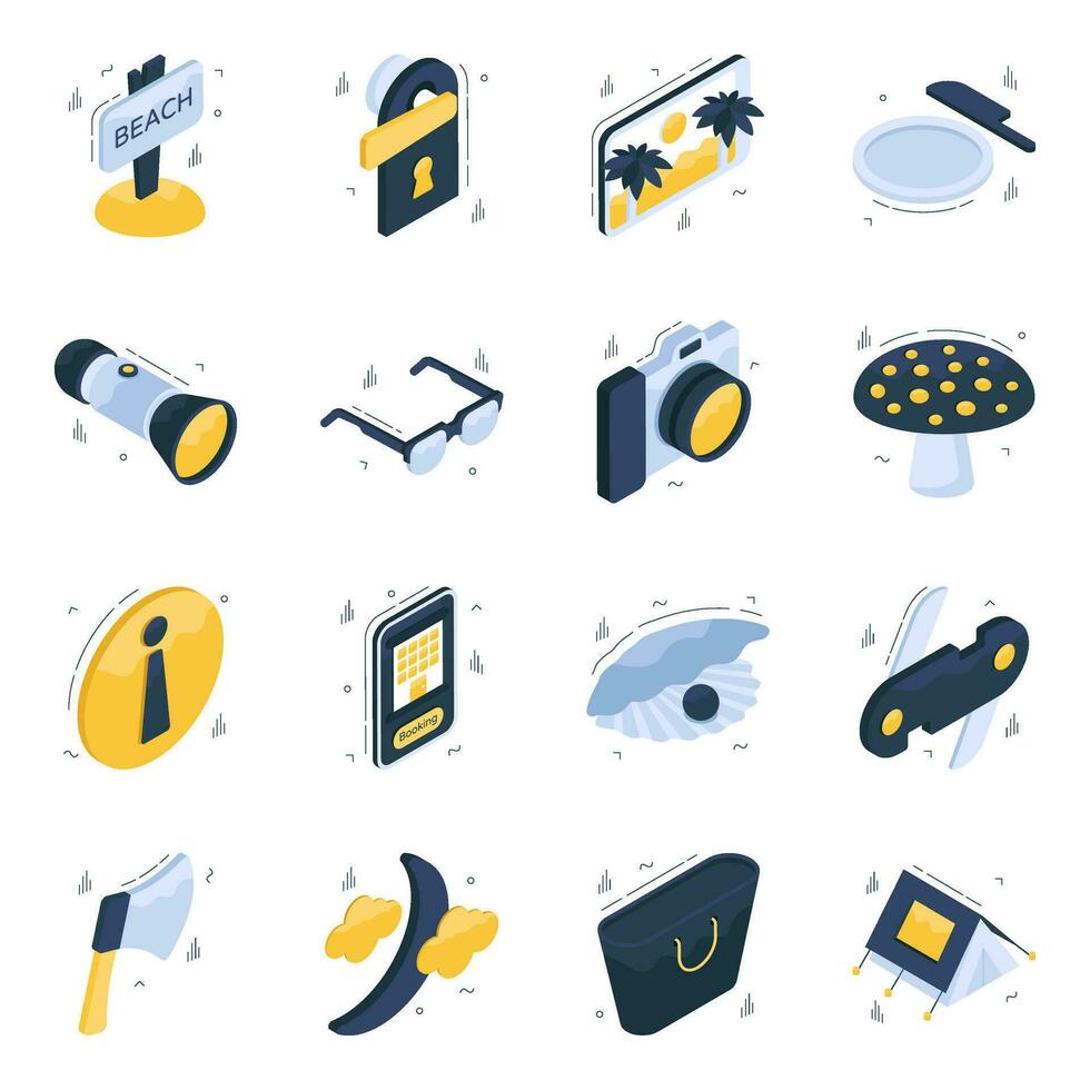 Set of Travel and Tour Isometric Icons vector