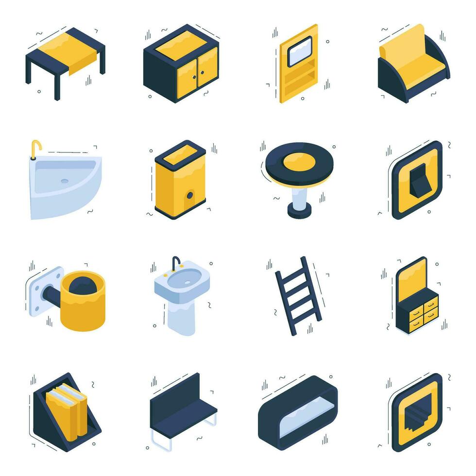 Pack of Home Decor Isometric Icons vector