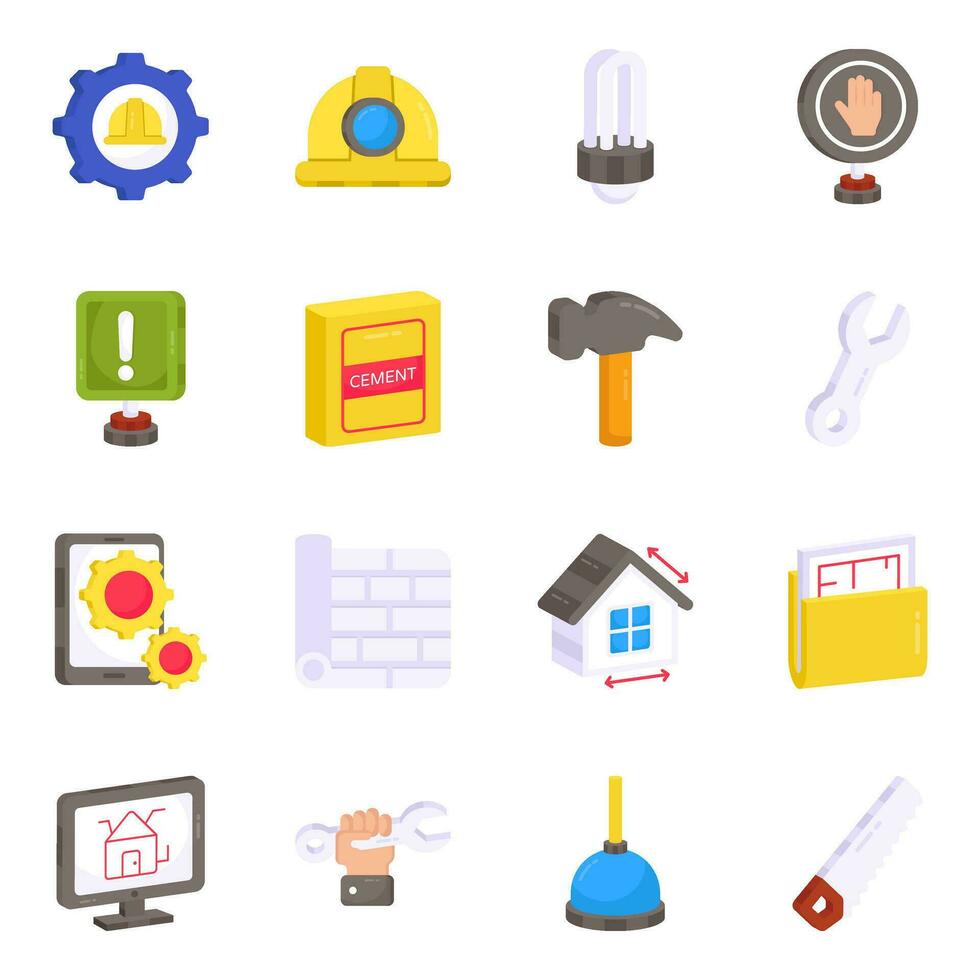Pack of Construction Tools Flat Icons vector