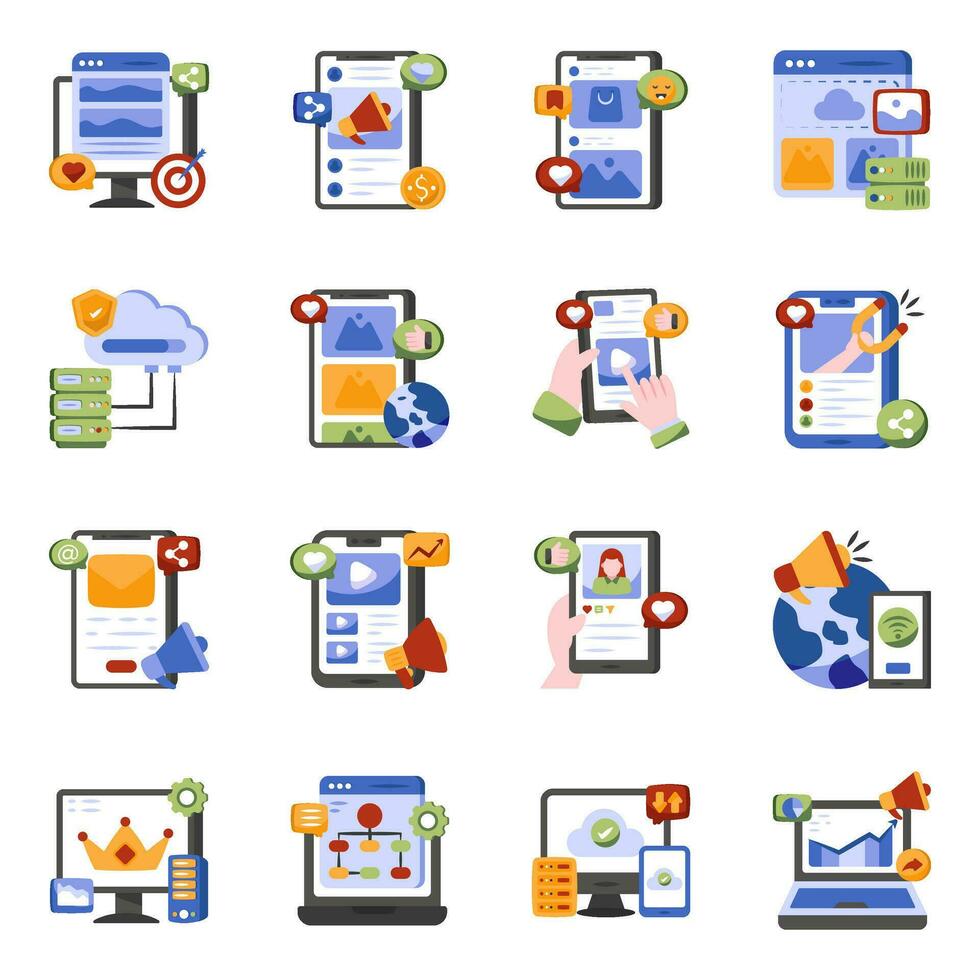 Pack of Social Media and Marketing Flat Icons vector