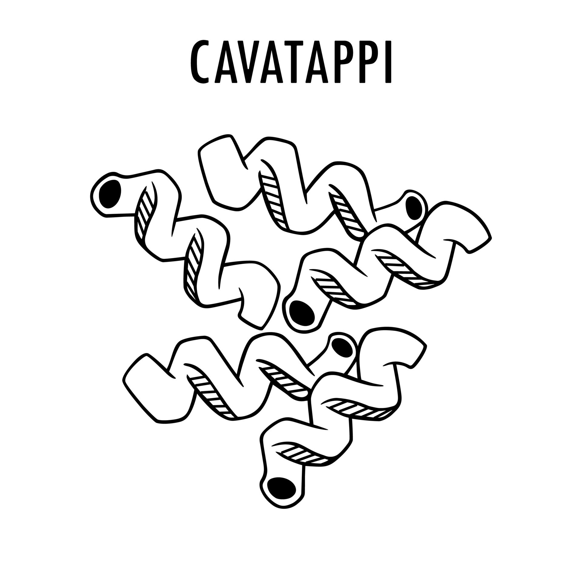 Cavatappi doodle food illustration. Hand drawn graphic print of short ...