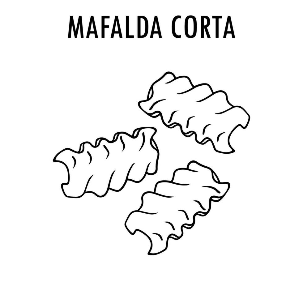 Mafalda corta doodle food illustration. Hand drawn graphic print of Mafaldine type of pasta. Vector line art element of Italian cuisine