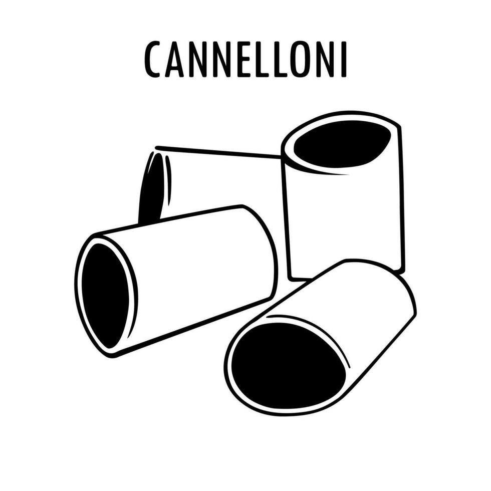 Cannelloni doodle food illustration. Hand drawn graphic print of Canneroni type of pasta. Vector line art element of Italian cuisine