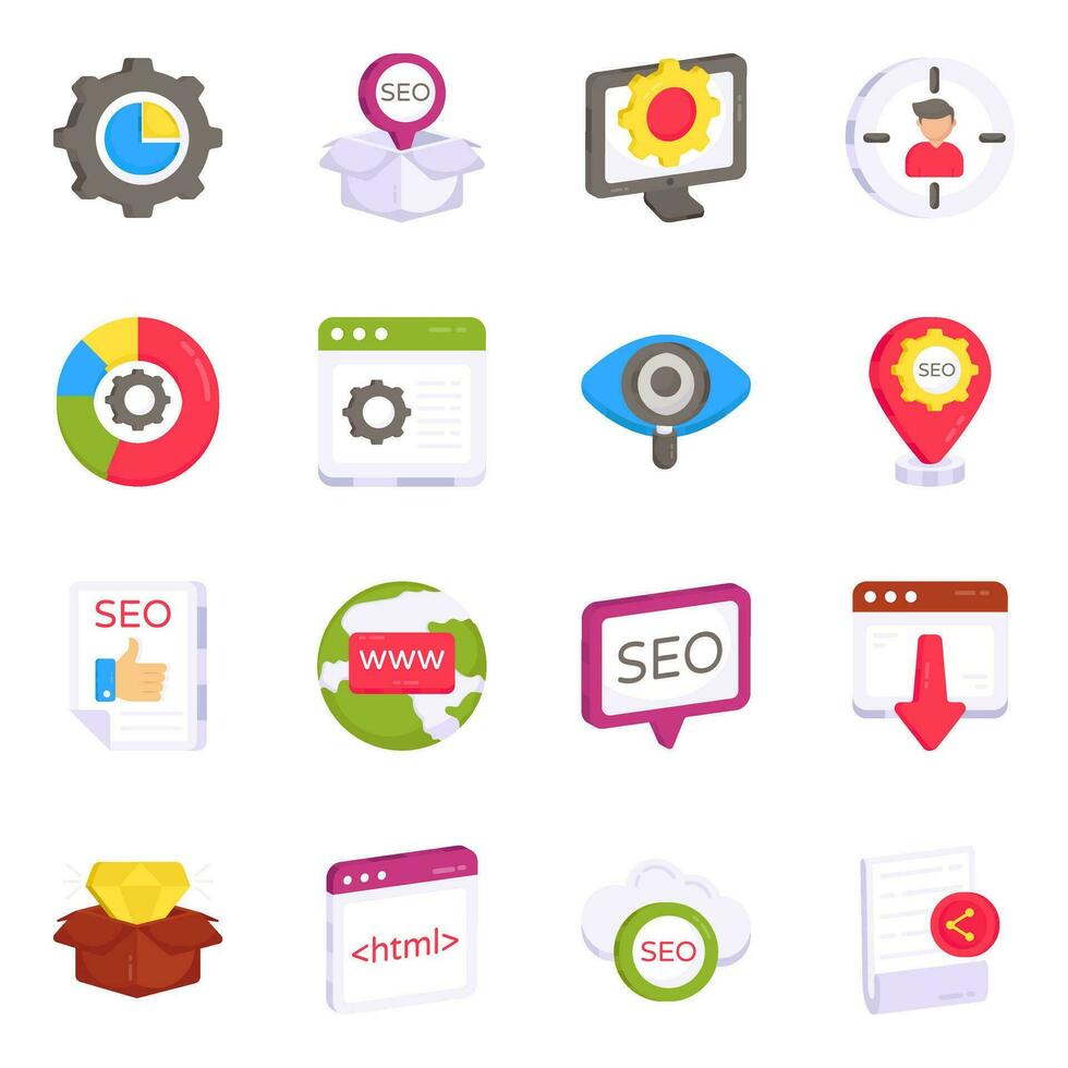 Pack of SEO and Data Flat Icons vector