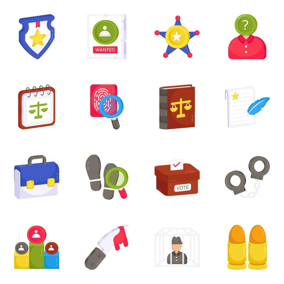 Pack of Justice Flat Icons vector