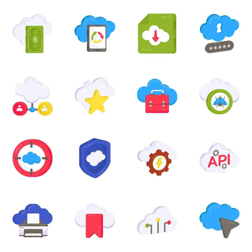 Pack of Cloud Storage Flat Icons vector