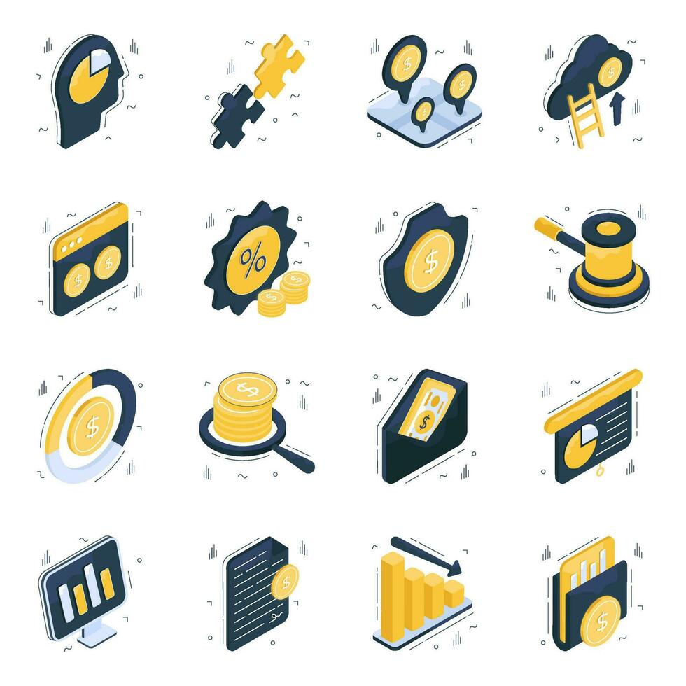 Set of Business Management Isometric Icons vector