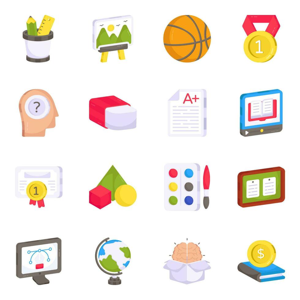 Pack of Education and Knowledge Flat Icons vector