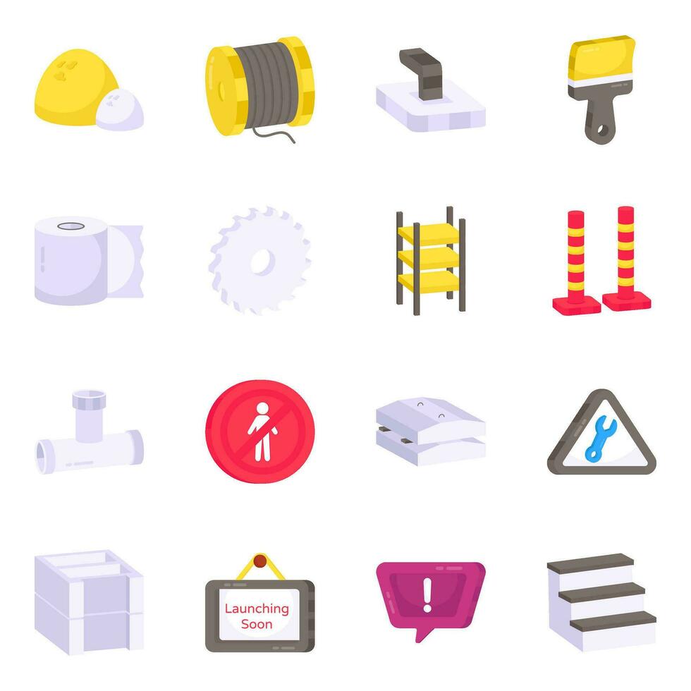 Pack of Construction Accessories Flat Icons vector