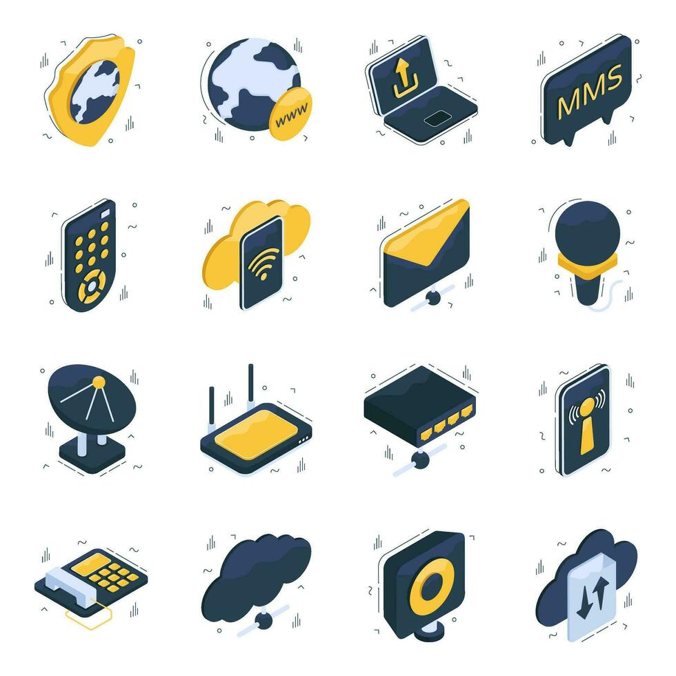 Set of Network Isometric Icons vector