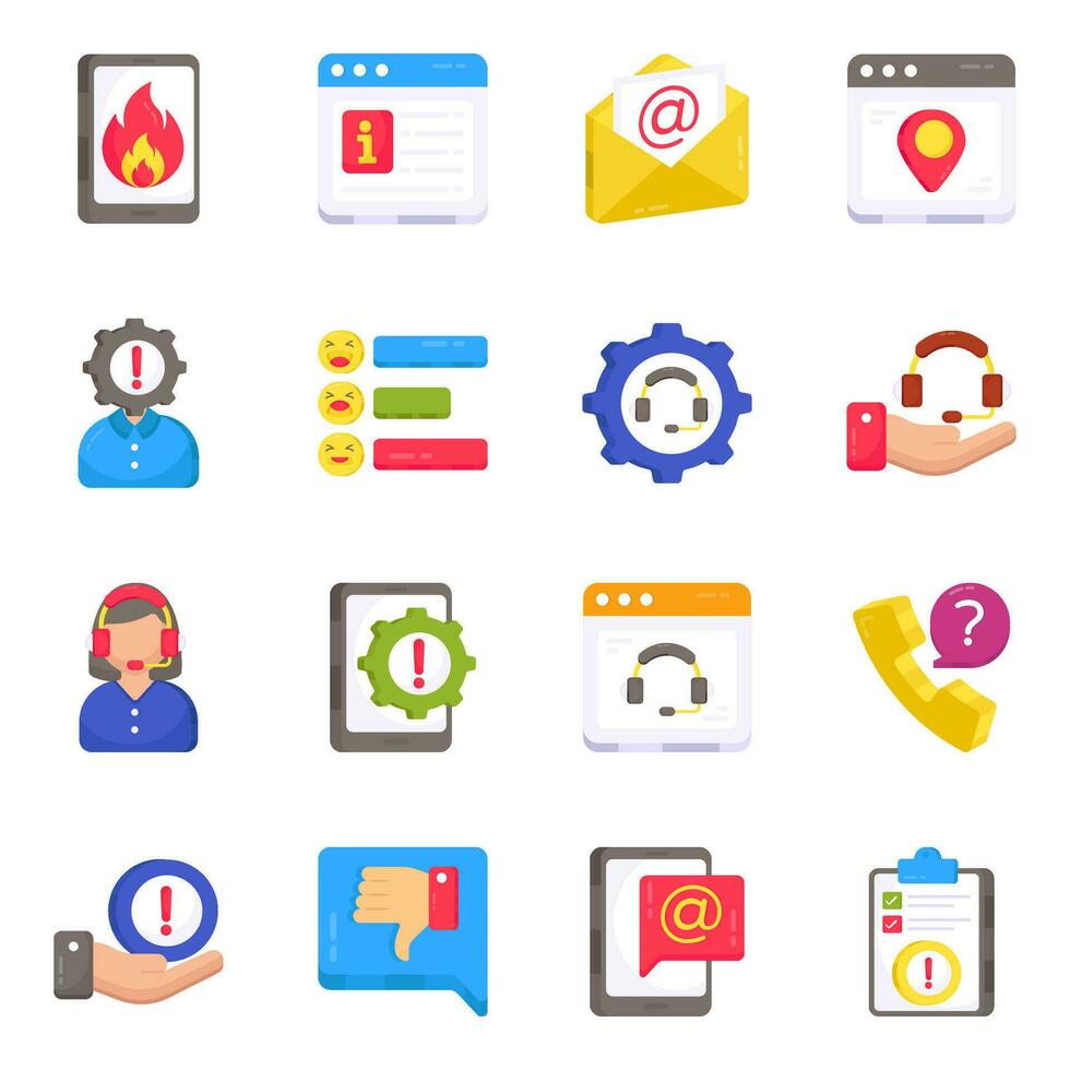 Pack of Customer Helpline Flat Icons vector