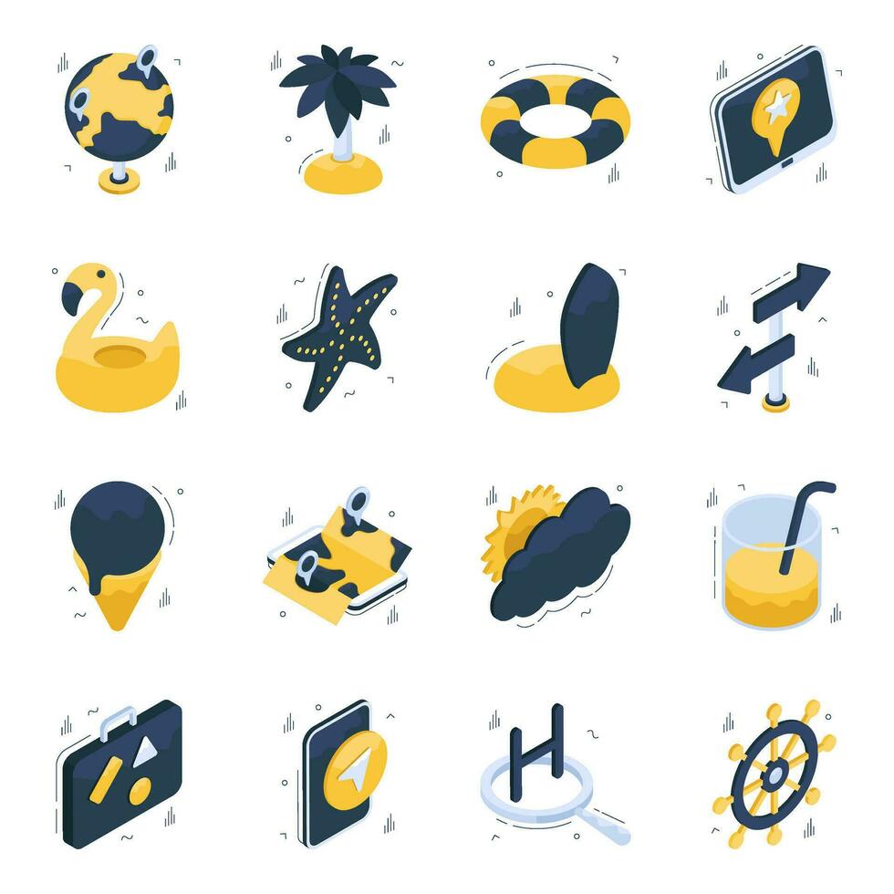 Set of Vacations Isometric Icons vector