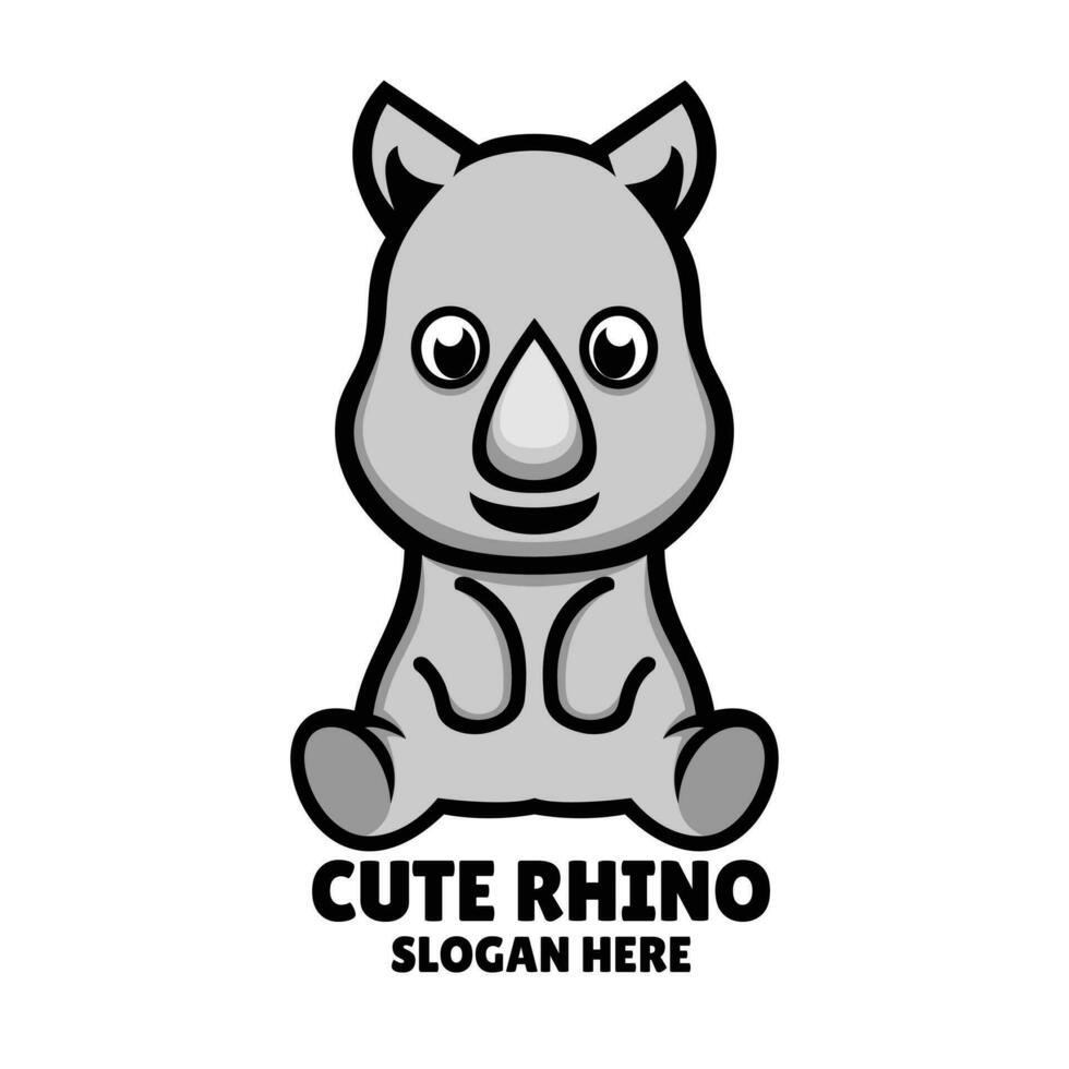 cute rhino mascot logo design illustration vector