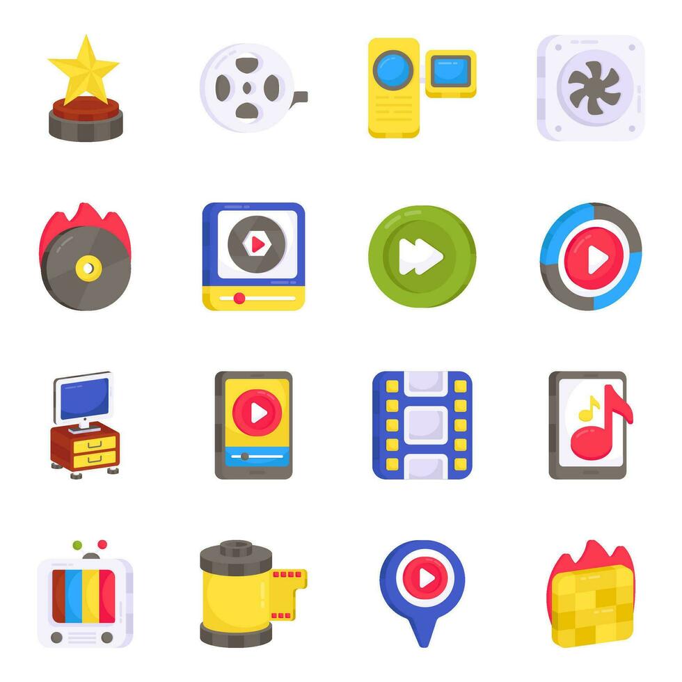 Pack of Multimedia Flat Icons vector