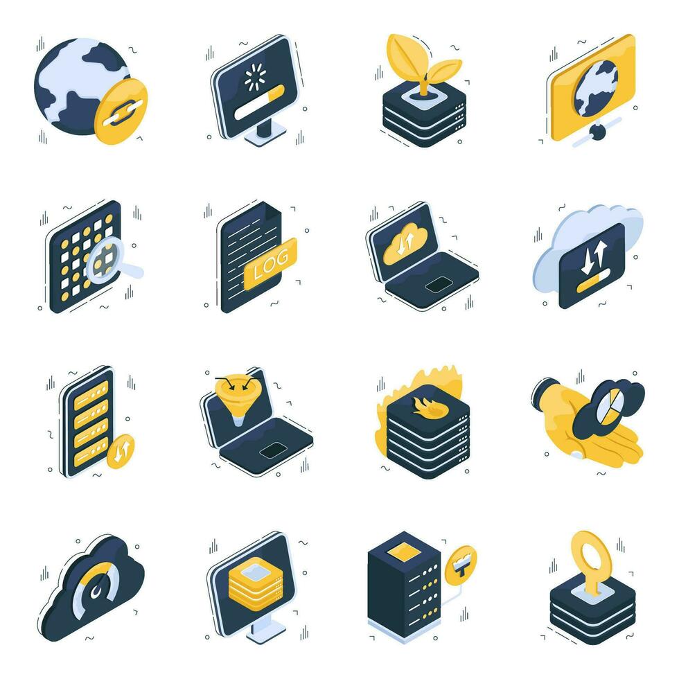 Pack of Database Isometric Icons vector