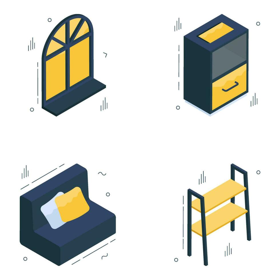 Pack of Interior Ornament Isometric Icons vector