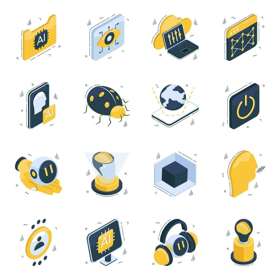 Pack of Machine Intelligence Isometric Icons vector