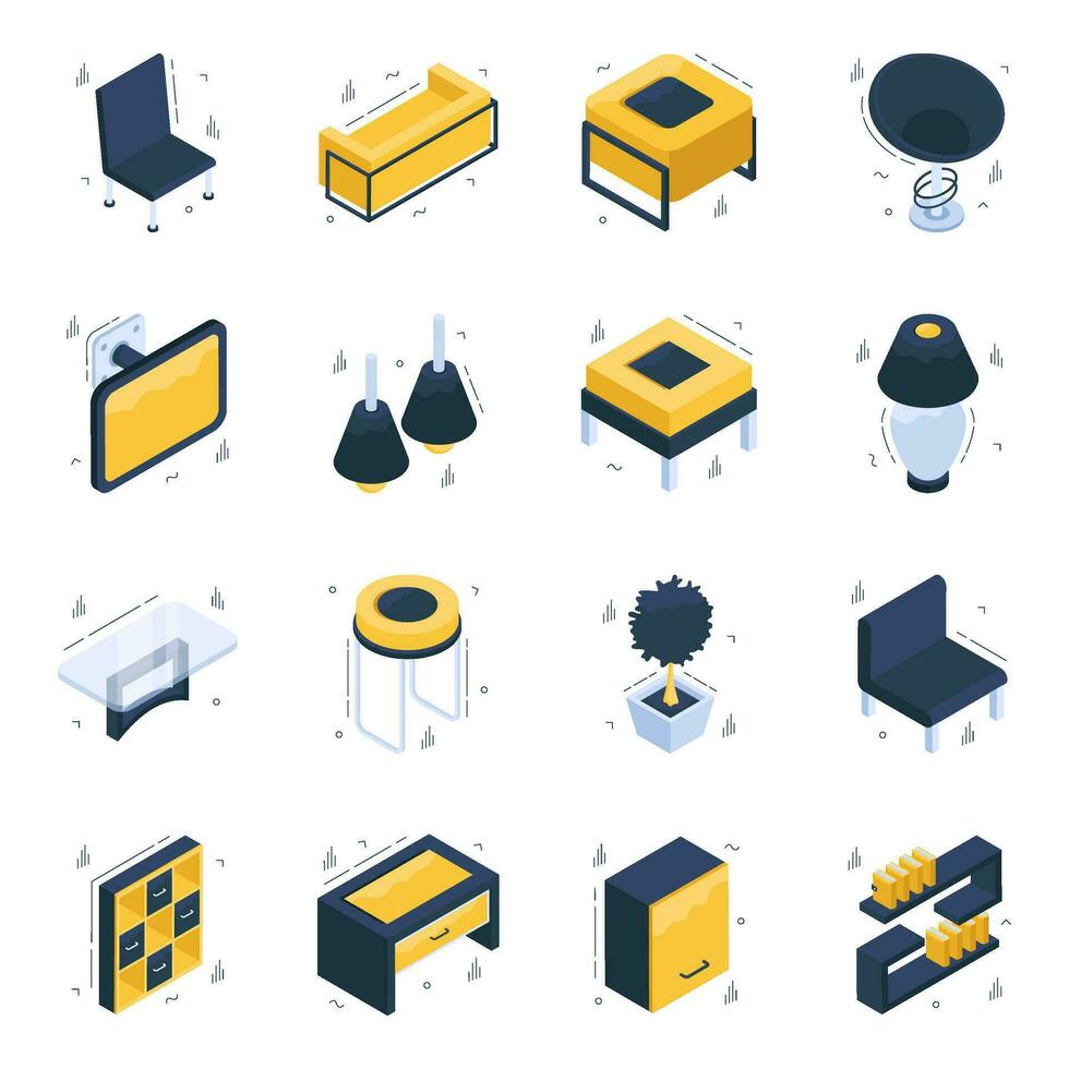 Pack of Home Furnishings Isometric Icons vector