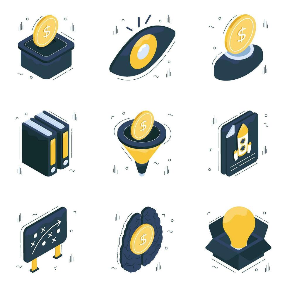 Set of Business and Economy Isometric Icons vector