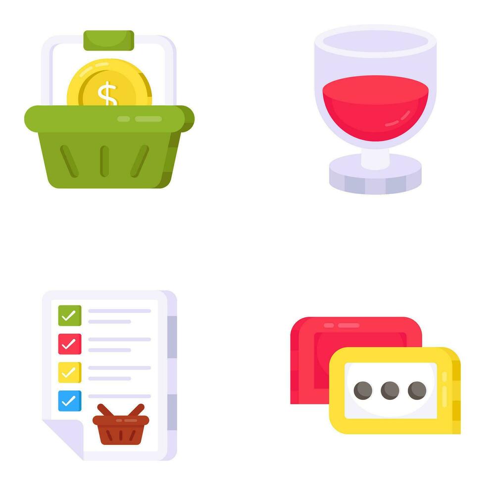 paquete de iconos planos de compras y comercio vector