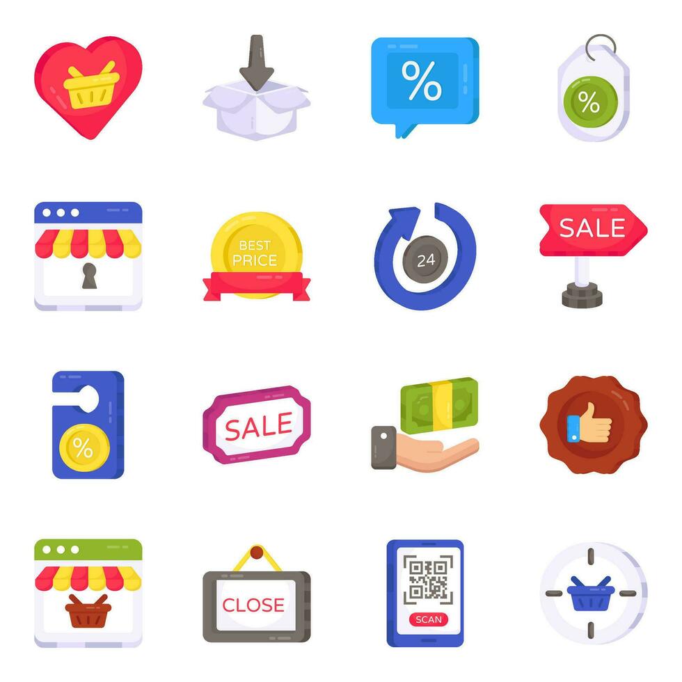 paquete de iconos planos de compra vector