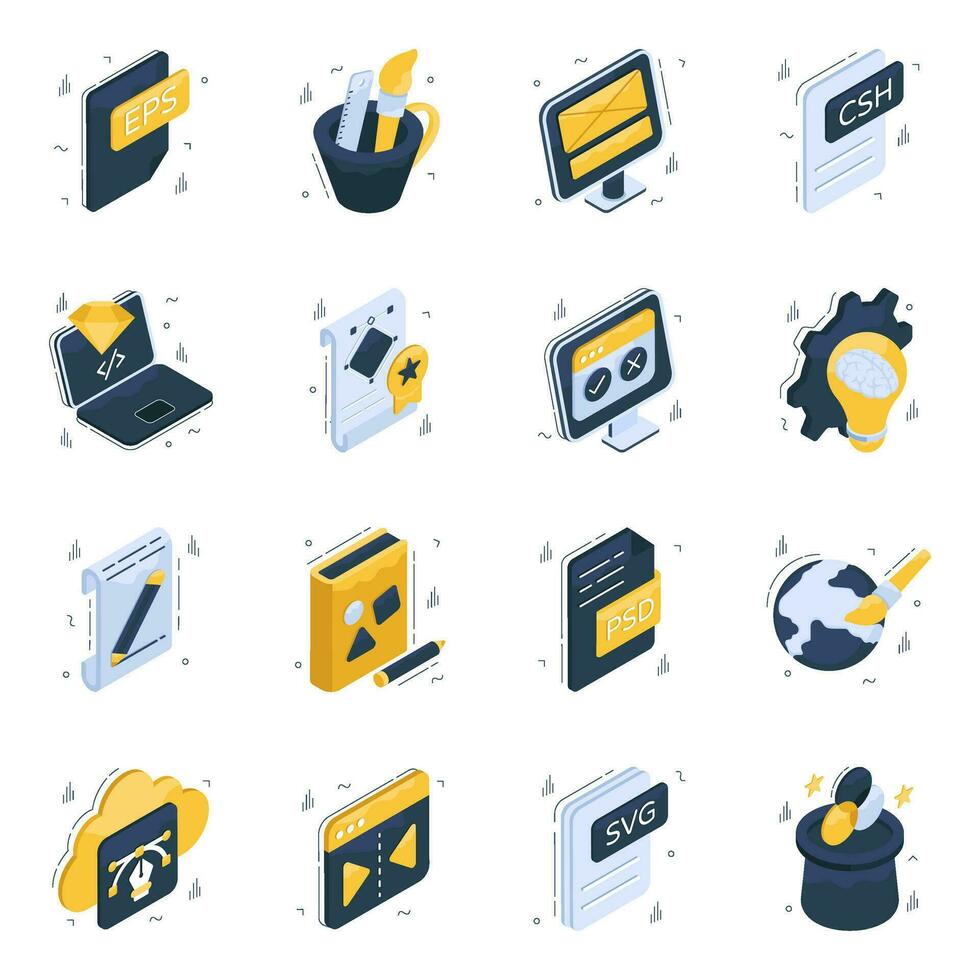 Pack of Illustrator Tools Isometric Icons vector