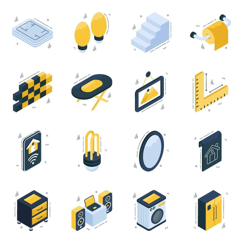 Pack of Interior Decoration Isometric Icons vector